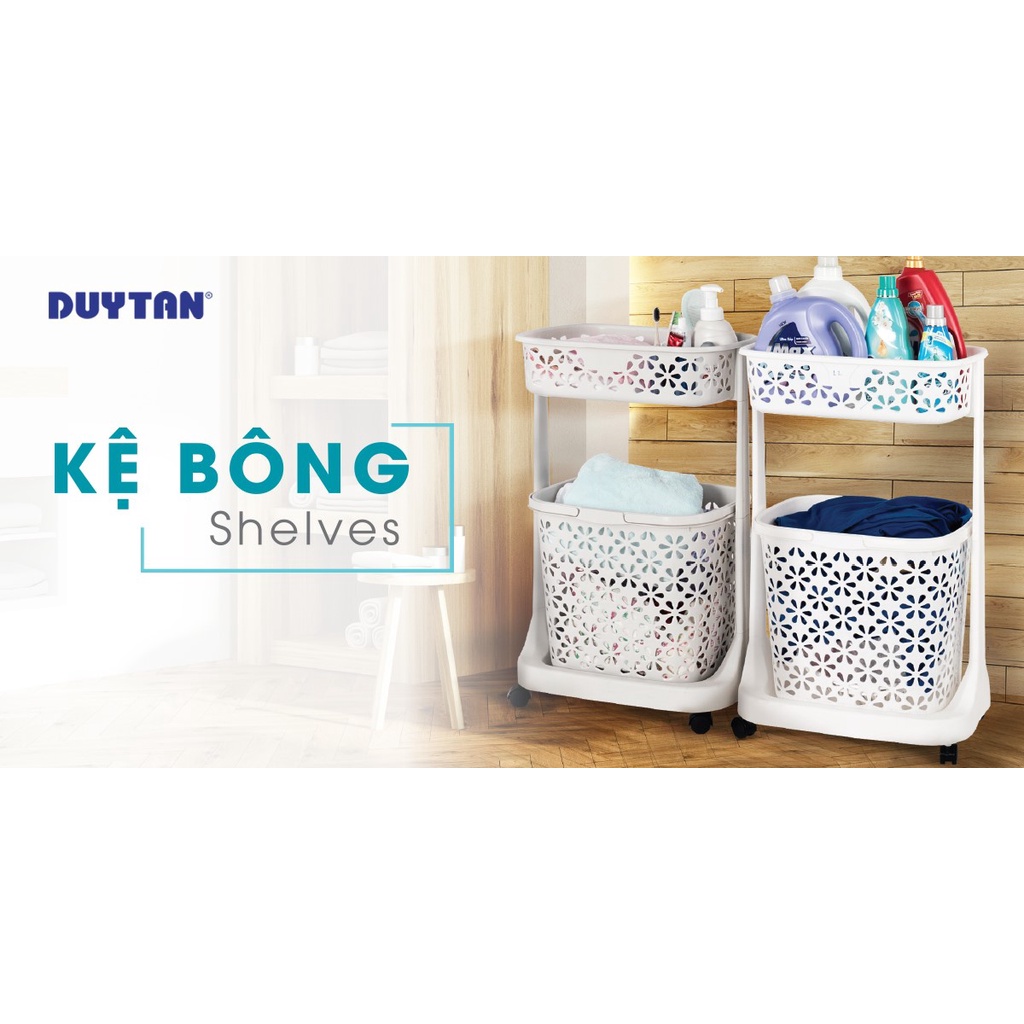 Kệ Bông Nhựa Duy Tân 2 tầng có bánh xe - Kích thước 49,5 x 32,6 x 79,4 cm