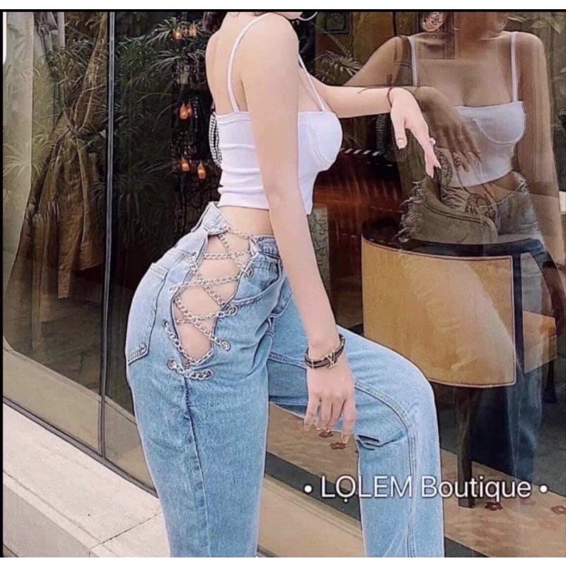 Quần Baggy Ống Xuông Dây Xích Đan Chéo Bên Hông.
