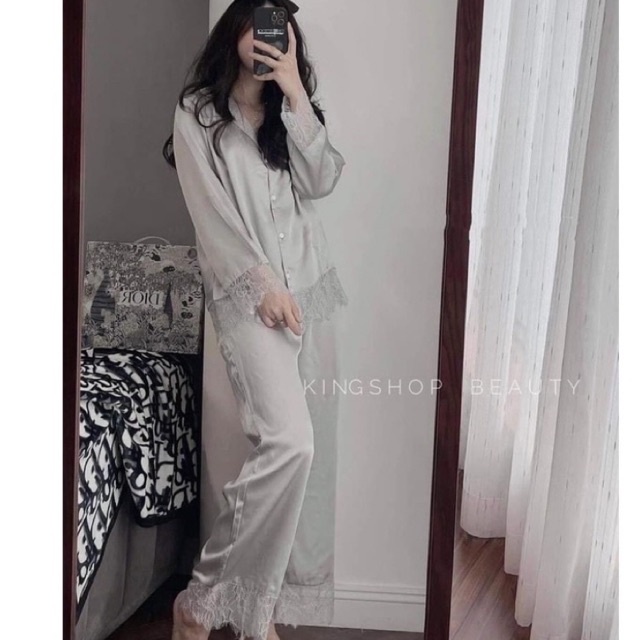 Set bộ pjama lụa ngủ pha viền ren hot hit siêu xinh L1 ql nhtk