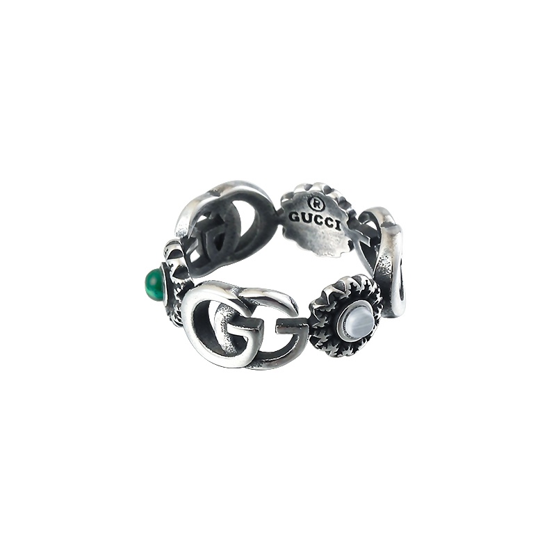 Nhẫn Đôi Khắc Chữ Distress Đính Đá Ngọc Lam Phong Cách Đường Phố Unisex