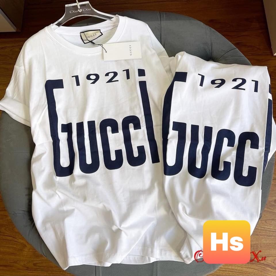 Áo Phông Tay Lỡ  Guccii 1921 Unisex Form Rộng ,Áo Phông Nam Nữ Màu Đen , trắng Co Giãn 4 Chiều