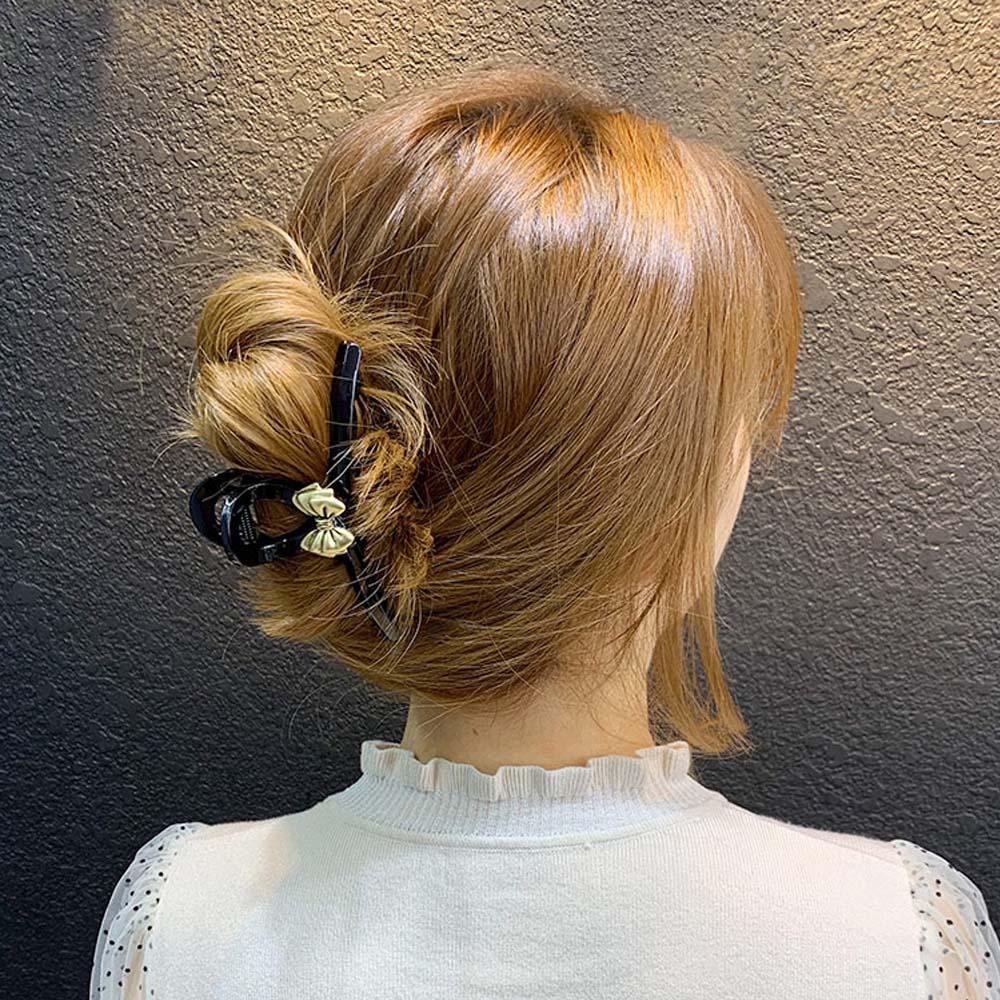 Kẹp Tóc Càng Cua Đính Nơ Bằng Nhựa Màu Đen Phong Cách Retro Cá Tính