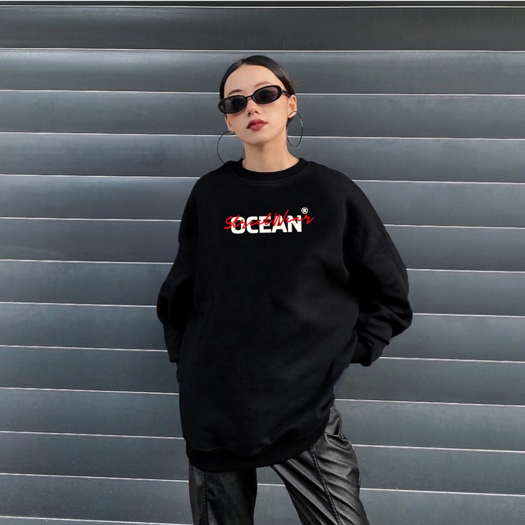 Áo sweater unisex local brand OCEAN - Áo sweater tay dài ullzang nỉ ngoại cao cấp có form rộng XL - OCEAN.CLO