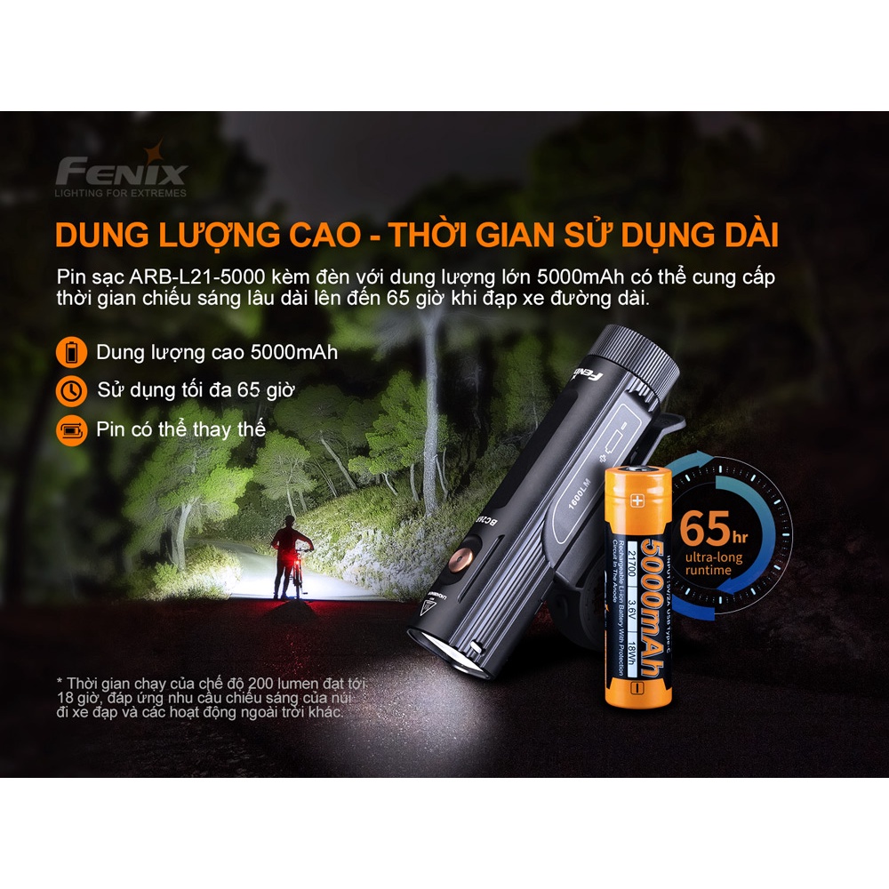 Đèn xe đạp FENIX BC26R sáng 1600 lm chiếu xa 168m pin 21700 5000mAh sạc USB-C