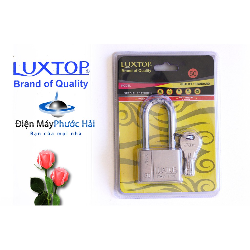 Ổ Khóa Càng Dài 40 mm Mẫu LUXTOP 50 ITALY TYPE Lõi Thép Hợp Kim , Khóa Thắng Đĩa Xe Máy Chống Trộm An Toàn Cho Bạn