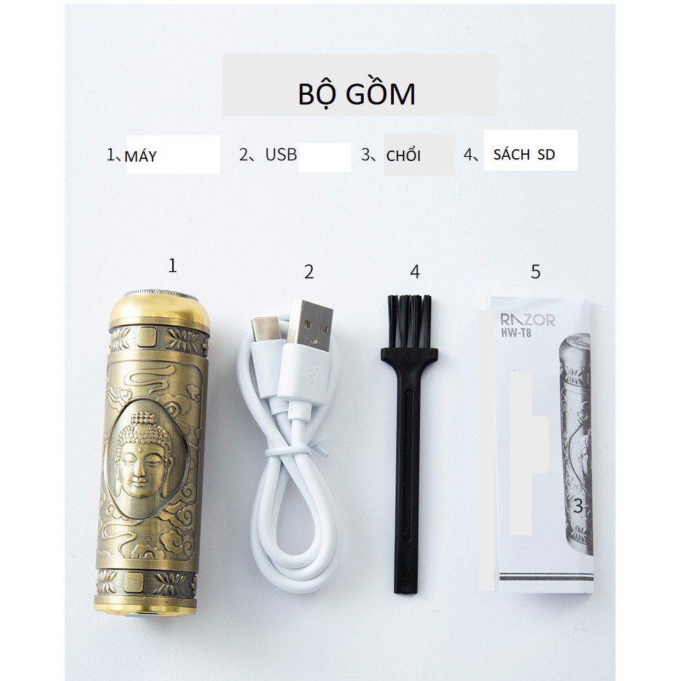 Máy cạo râu RNZOR HW-T8 18 lưỡi titan Máy Cạo Râu Sạc Điện  RNZOR HW-T8 Gold Mạnh Mẽ Tiện Dụng Phong