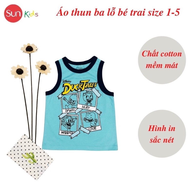 Áo thun bé trai, áo ba lỗ bé trai chất cotton, nhiều màu, Size 1 - 5 tuổi - SUNKIDS1