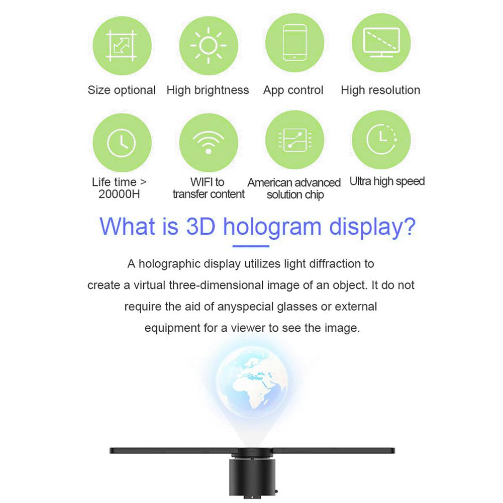 Quạt 3D Hologram Máy chiếu Ánh sáng Quảng cáo Màn hình LED Quạt hình ảnh Holographic Đèn hình ảnh 7D