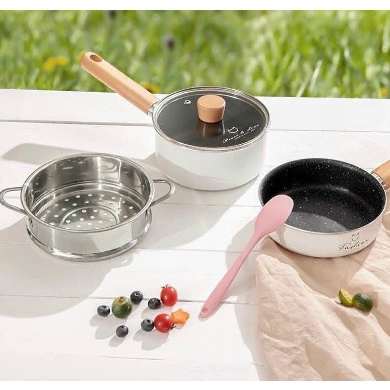 Bộ nồi, chảo và xửng hấp phong cách Hàn Quốc