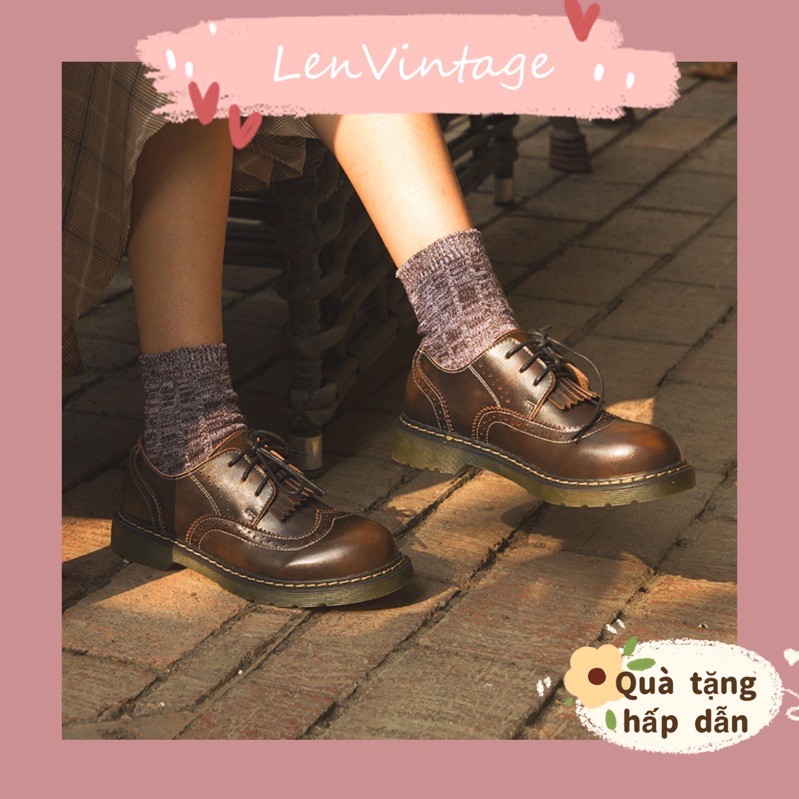 Giày đế bằng Classic cô gái Nhật Vintage nâu đồng harajuku màu sắc retro ulzzang oxford sinh viên lenvintage