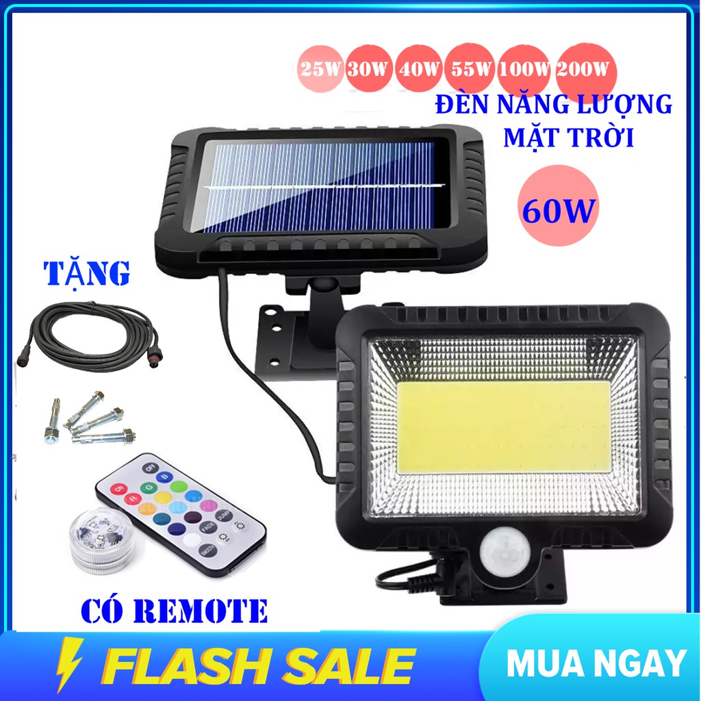 Đèn năng lượng mặt trời 60W , Chống nước , dùng trong cả mùa mưa , đèn năng lượng mặt trời có điều khiển - BH 12 THÁNG