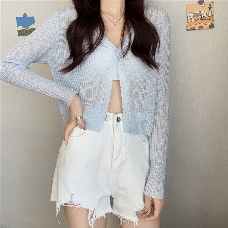 Áo len nữ dài tay Áo len cardigan cổ V khuy cúc siêu đẹp mùa hè thu đông ngắn | BigBuy360 - bigbuy360.vn