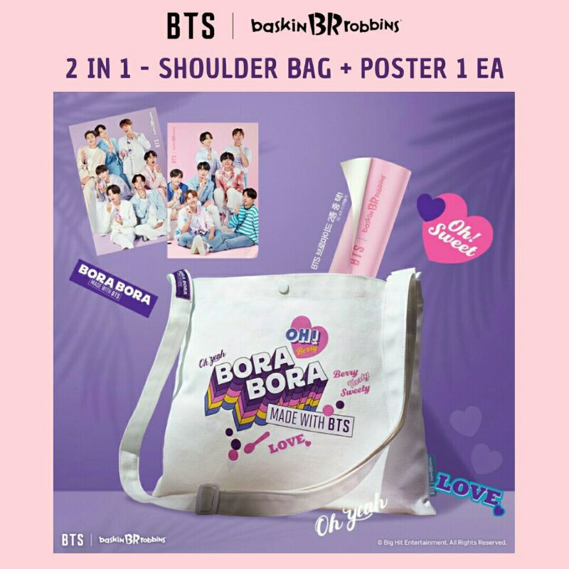 Túi Xách Đeo Vai In Hình Nhóm Nhạc Bts X Baskin Robbins