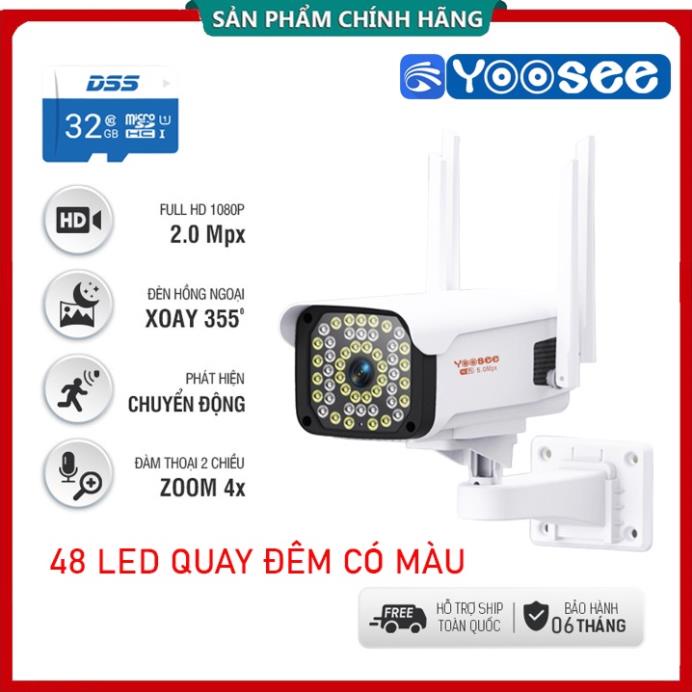 Camera ip Yoosee Ngoài trời ban đêm có màu, Xoay 350 độ, thẻ nhớ 32G | 64GB