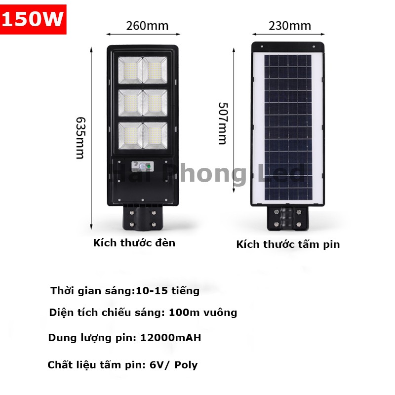 Đèn năng lượng mặt trời liền thể 150w, đèn led công suất lớn dùng năng lượng mặt trời - tặng cán đèn