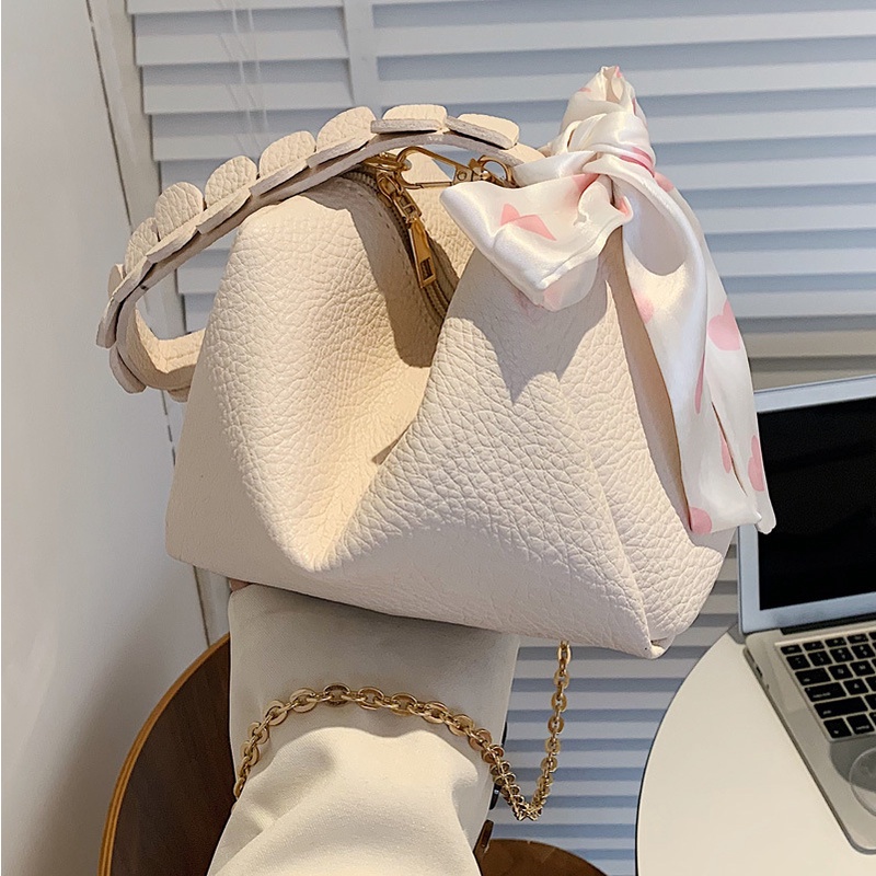 Túi Đeo Chéo Hình Trụ Phối Dây Xích 2022 Thời Trang Phong Cách Pháp Cho Nữ