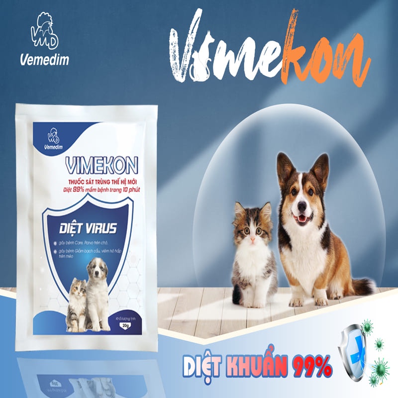 Thuốc sát trùng chuồng trại, dụng cụ chăm sóc thú cưng Vimekon gói 20g bột pha nước sát trùng diệt khuẩn