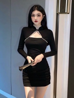 Sườn Xám Trung Hoa Trơn Tay Dài