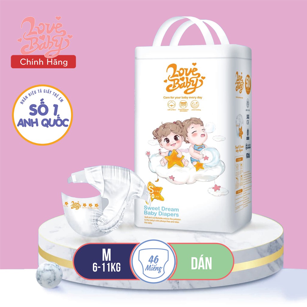 Tã/Bỉm Dán LoveBaby Mới Gói Lớn NB36/S50/M46