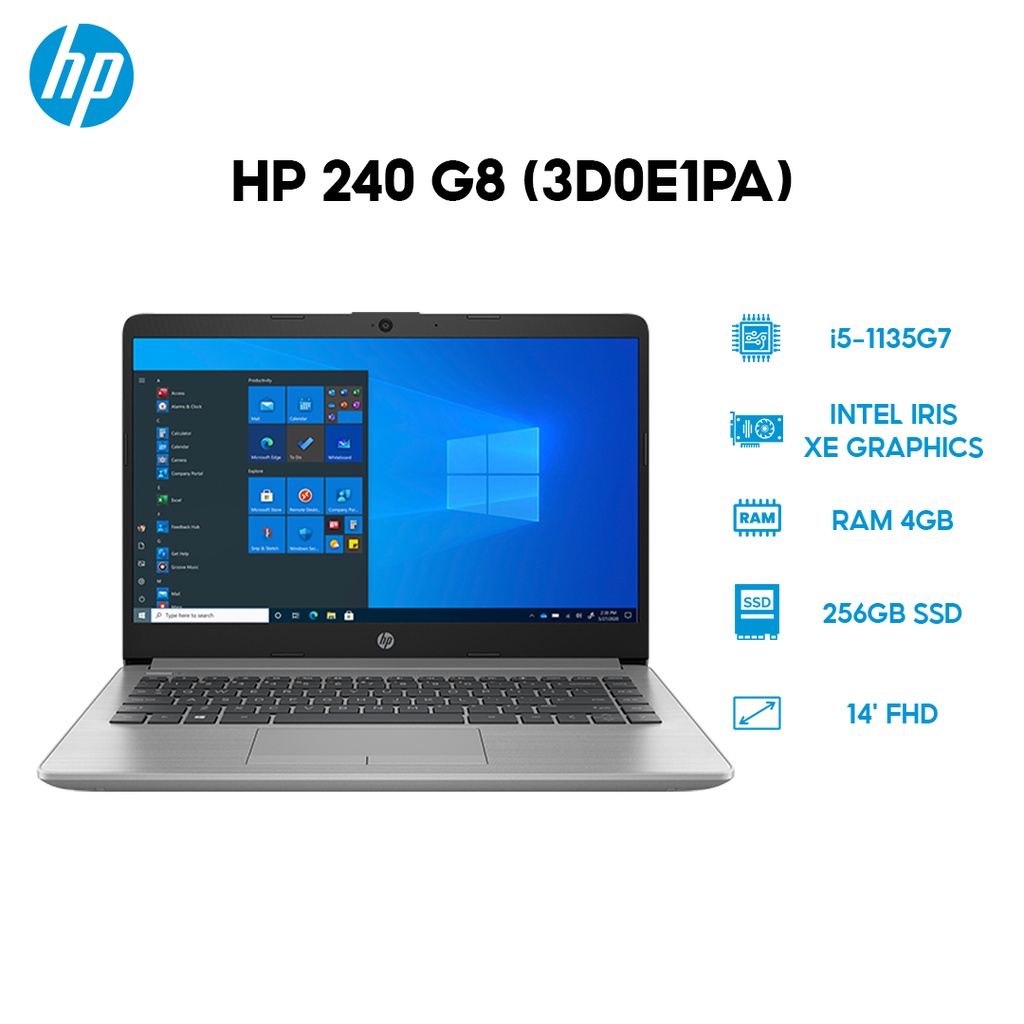 [Mã ELHP15 giảm 10%]Laptop HP 240 G8 3D0E1PA i5-1135G7 | 4GB | 256GB | Intel Iris Xe Graphics | 14' FHD | Win 10