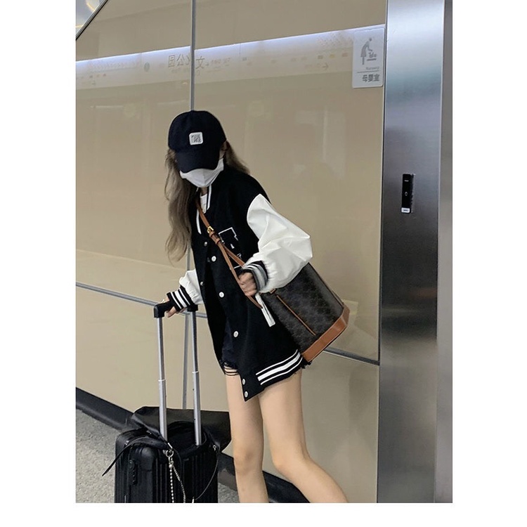 SẴN Áo khoác gió dài tay dáng rộng oversize hình chữ cá tính năng động/ áo bomber 2 lớp dày dặn thu đông học sinh A00126