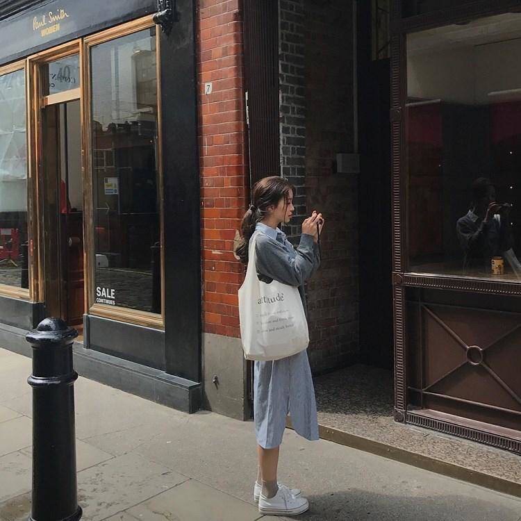 Túi Tote Canvas thời tang kiểu mới chữ Atittude cho nữ kiểu mới vừa A4