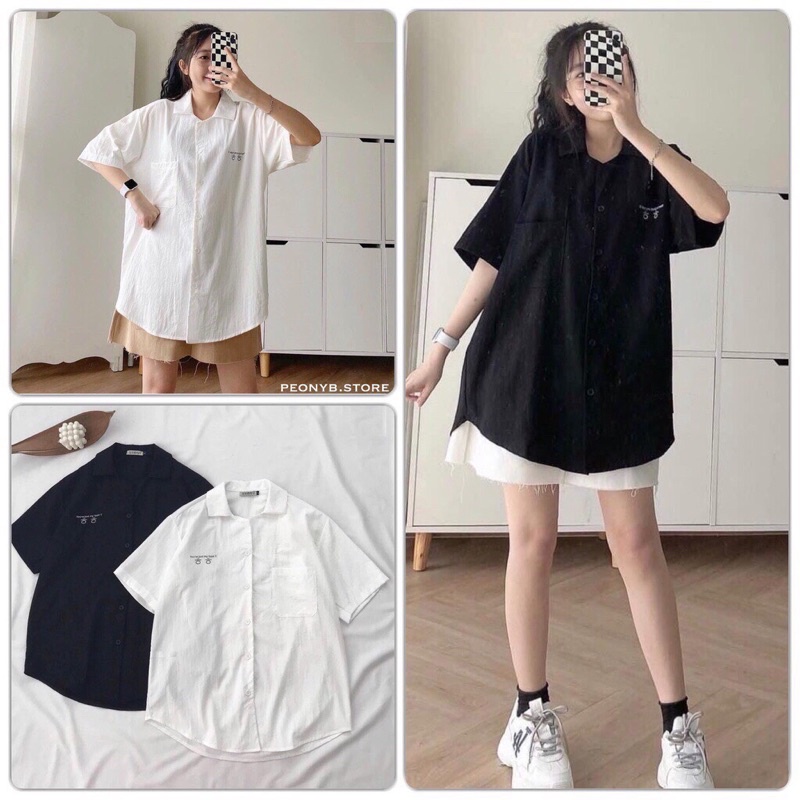 Áo Sơ Mi Chữ Hàn Dáng Rộng Kiểu Dáng Unisex Nam Nữ Mặc Đôi Nhóm Đi Học Đi Chơi Cá Tính Ulzzang