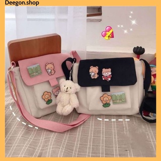 Túi Đeo Chéo Vải Canvas NữTặng Kèm Huy Hiệu Sticker cài Siêu Dễ Thương Màu Hồng Và Đen Hot Strend