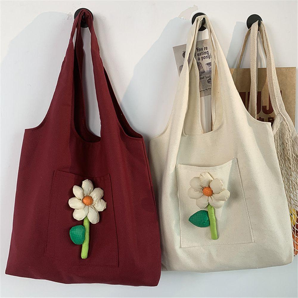 Túi Đeo Vai Bằng Vải Canvas In Hoa Xinh Xắn