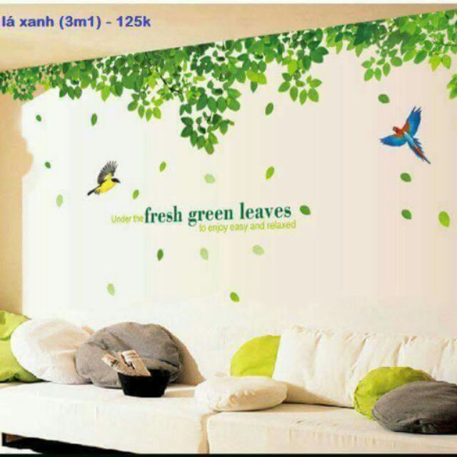 Decal dán tường tán lá xanh khổ lớn