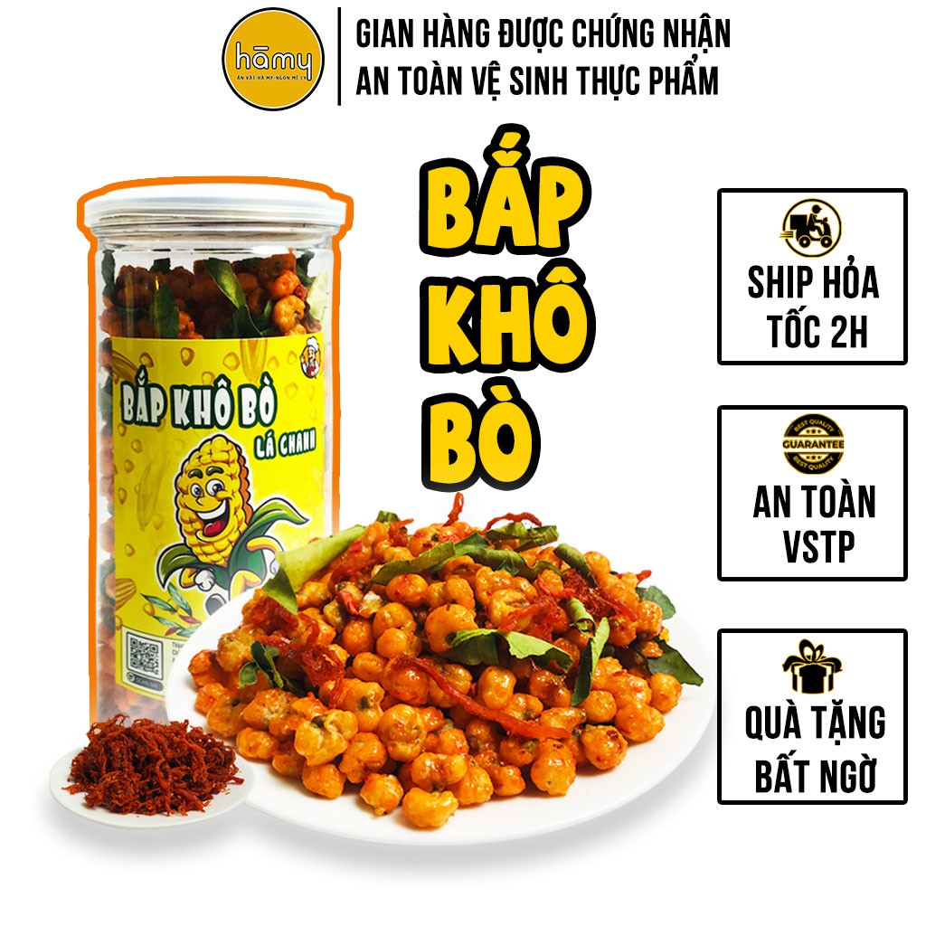 Bắp sấy giòn lắc khô bò lá chanh Ngô sấy giòn lắc khô bò lá chanh hũ 350g ăn vặt Hà My