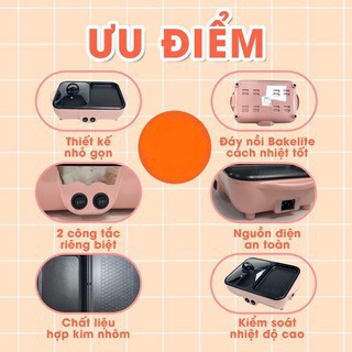 Bếp lẩu nướng 2 ngăn, bếp lẩu nướng 2 in 1 chống dính đa năng siêu tiện lợi cho mọi bữa ăn