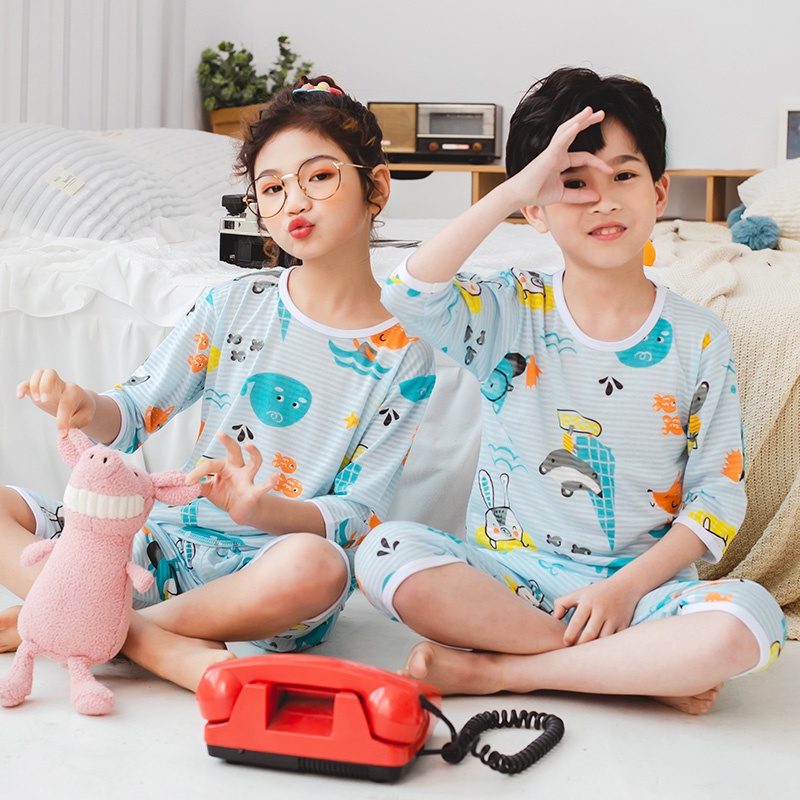 Bộ Đồ Ngủ Cotton Tay 3 / 4 90-150cm Thời Trang Xuân Hè Cho Bé Gái