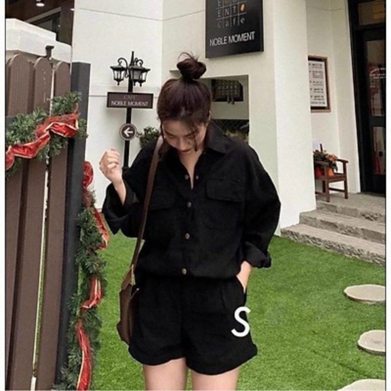 Sơ mi nhung tăm form rộng 2 túi unisex