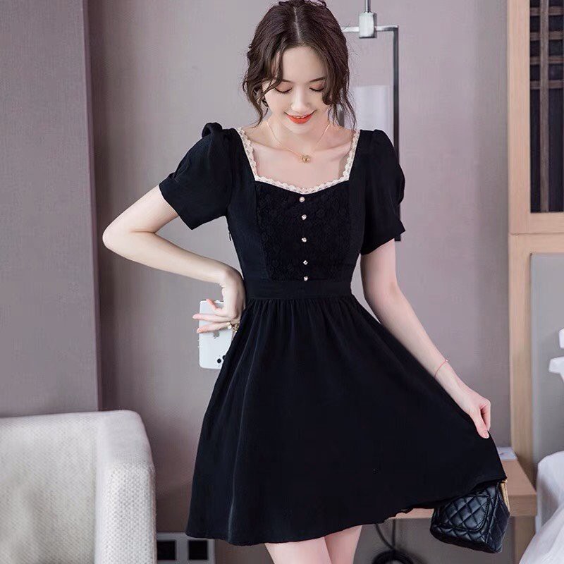 Đầm nữ tiểu thư thiết kế cổ vuông tay ngắn có nơ buộc sau lưng dễ thương SOPHIA