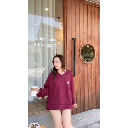 Sweater Im in love nỉ da cá form suông cổ tim rộng rãi