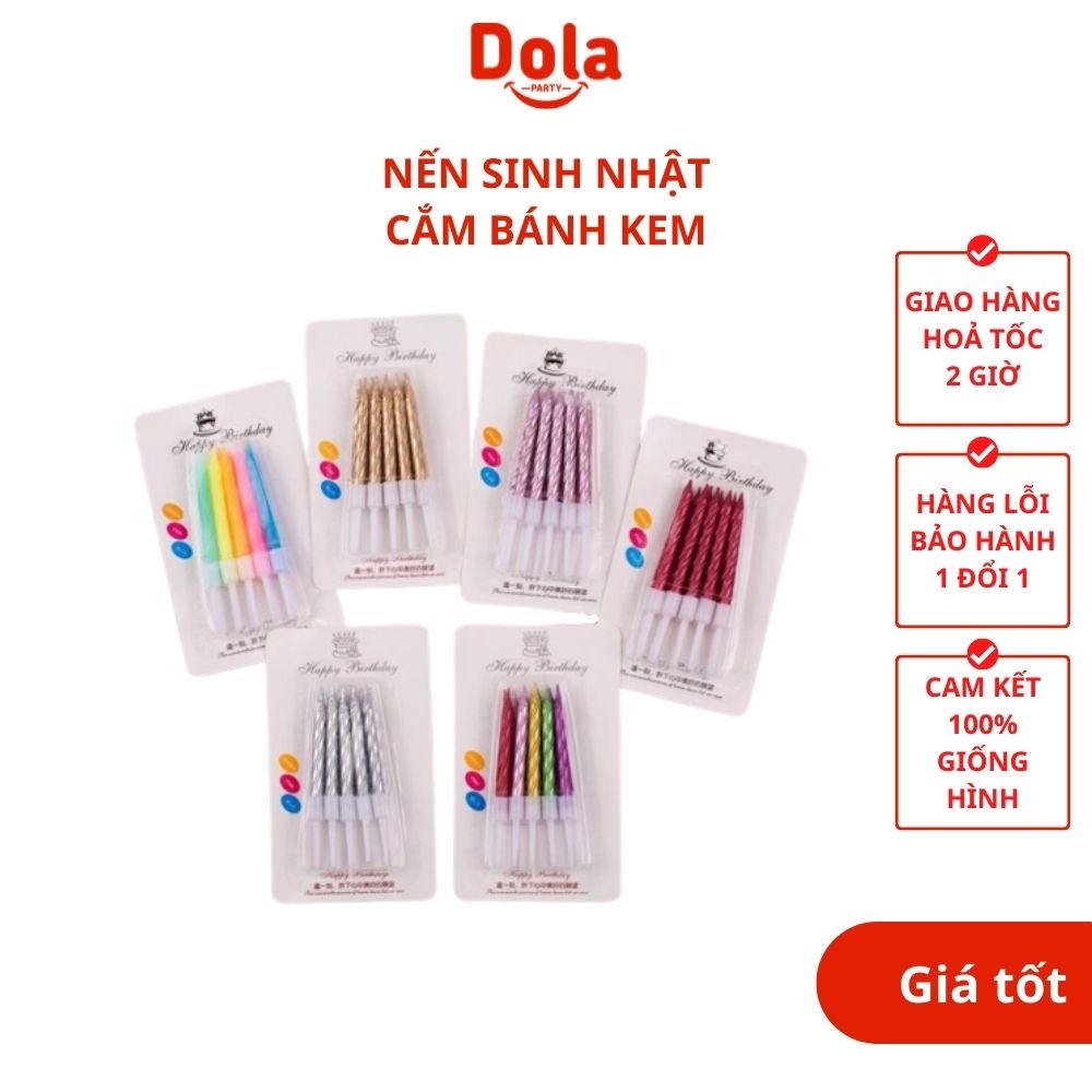 Vỉ 10 cây nến xoắn cắm bánh kem, trang trí bánh sinh nhật đủ màu sắc trang trí sinh nhật cho bé