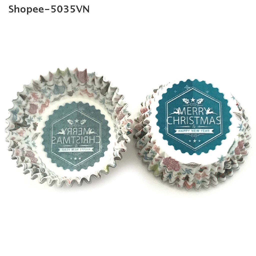 Set 100 Hộp Đựng Bánh Cupcake / Muffin Họa Tiết Giáng Sinh