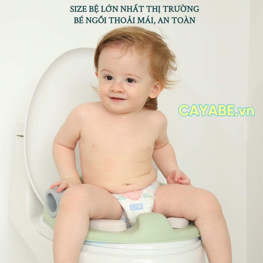 Bệ lót thu nhỏ bồn cầu cho bé CAYABE hình gấu trúc bear có tay vịn an toàn, đệm ngồi êm ái màu xanh - vàng - hồng