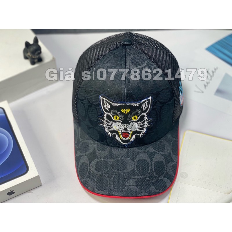 nón kết lưỡi trai vá lưới thêu mèo cực chất thời trang