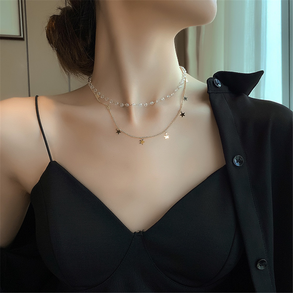 Vòng Cổ Choker Hai Lớp Hình Ngôi Sao Xinh Xắn Cho Nữ Yanqueens Đồ trang sức Quà tặng