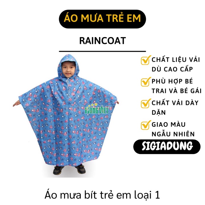 [SGD] Áo Mưa Trẻ Em - Áo Đi Mưa Bít Không Xẻ Tà, Chất Liệu Vải Dù, Chất Dày Dặn 3324