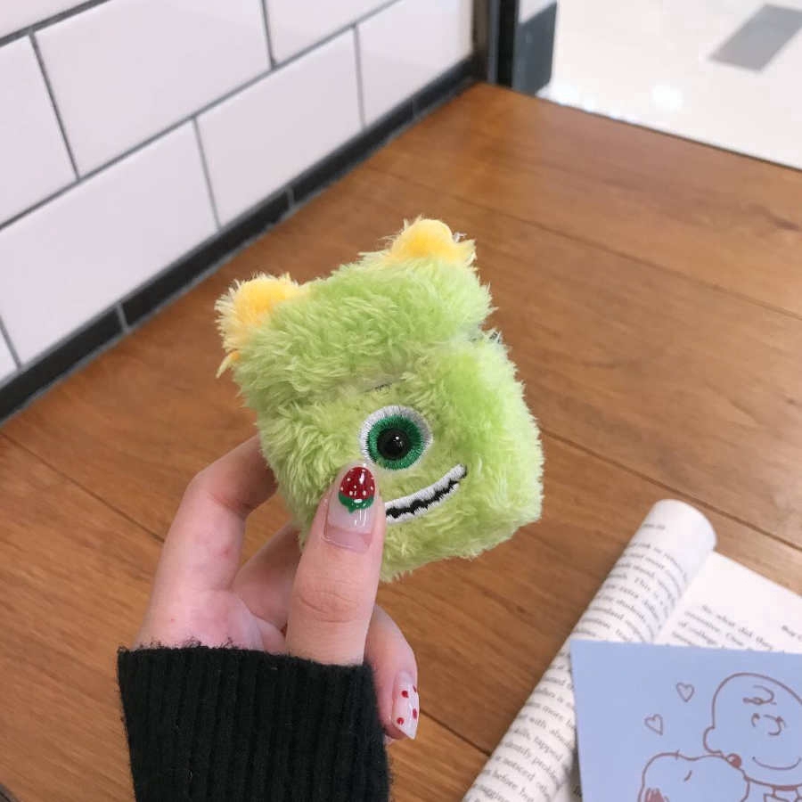 Vỏ bảo vệ hộp sạc tai nghe hình Mr.Q Sulley 3D bằng lông nhung mềm chống sốc thích hợp cho Airpods 1/2 Pro