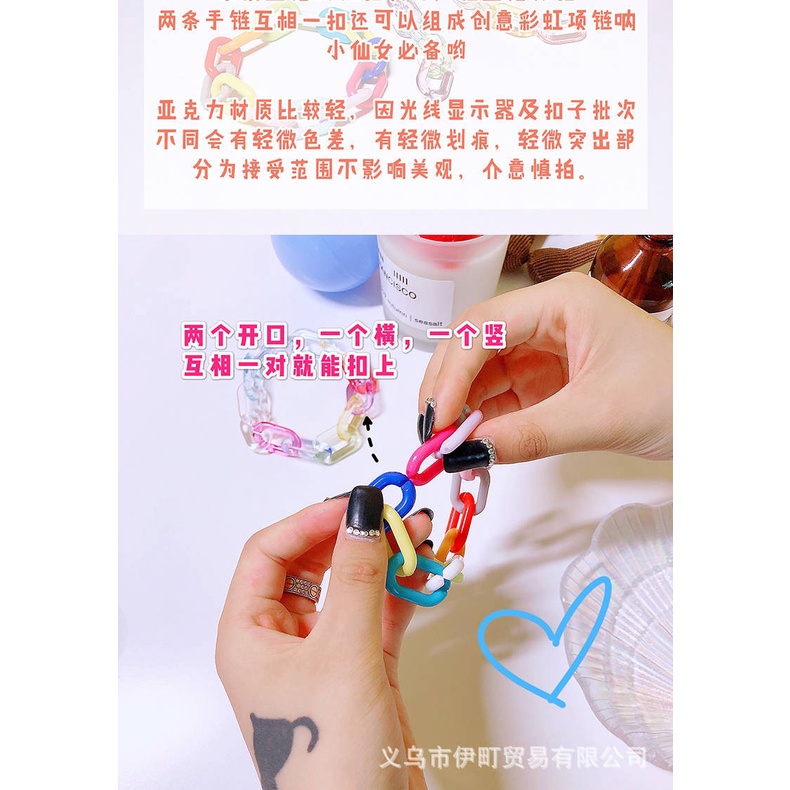 Vòng đeo tay mắt xích chất liệu nhựa resin trong suốt nhiều màu sắc cá tính