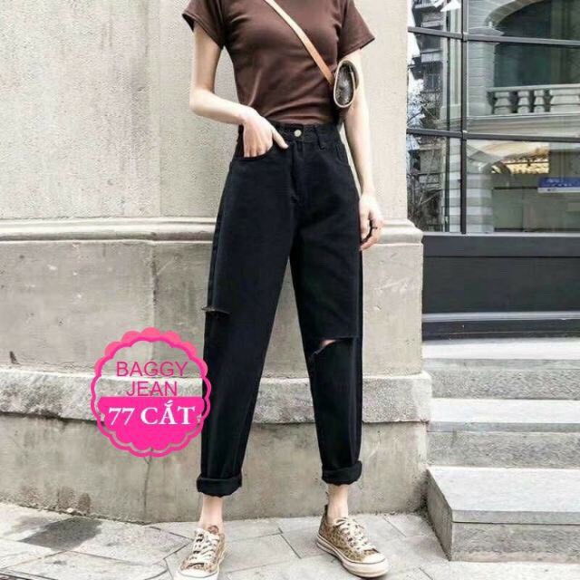 [Mã WASTUP giảm 10% tối đa 30K đơn 99K] quần baggy đen rách gối