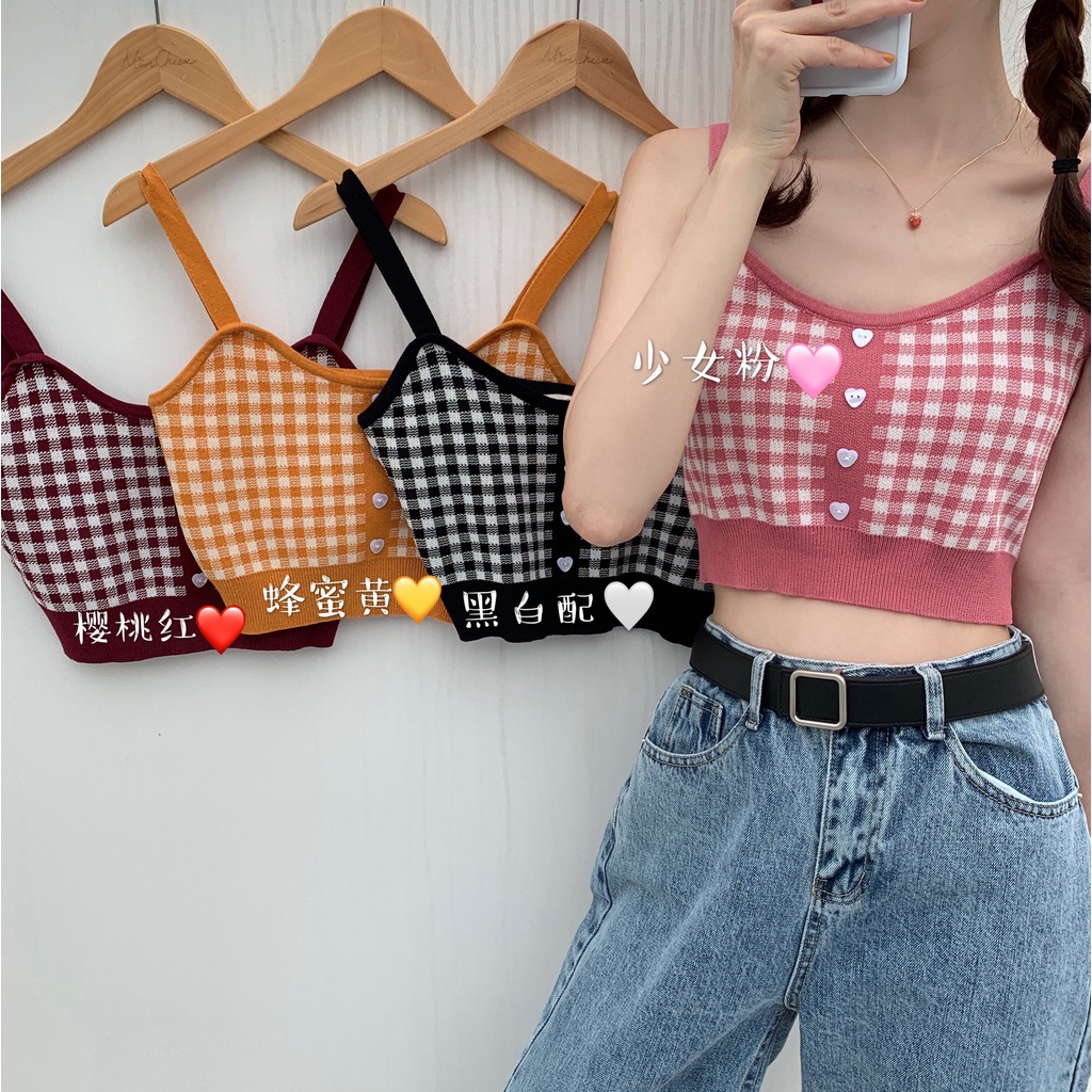 Áo croptop Hai Dây Kẻ Sọc 2022 5 Màu Sắc Trẻ Trung Phong Cách Hàn Quốc