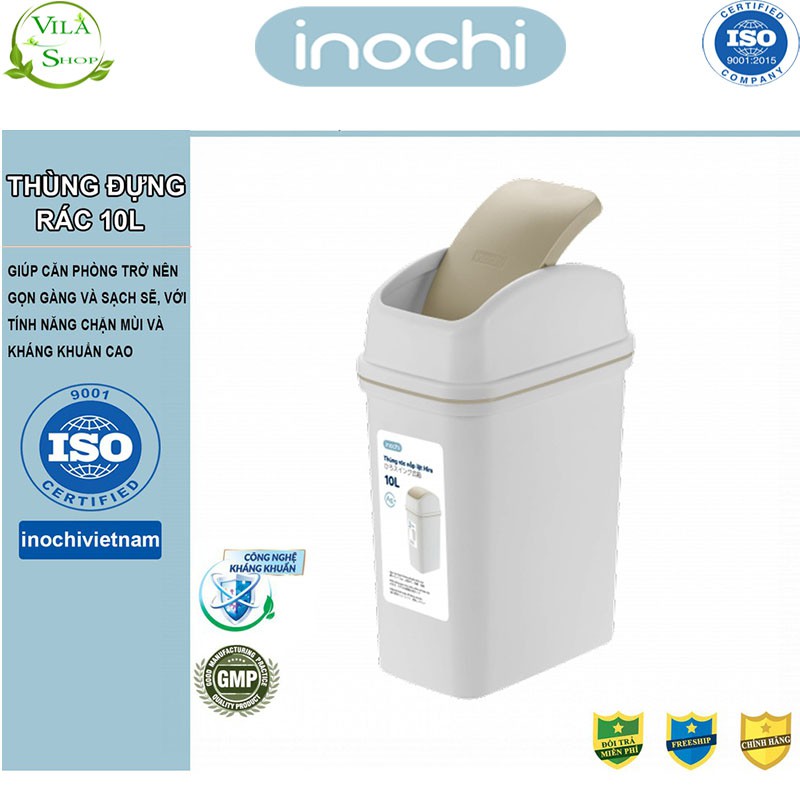 Thùng Rác Nhựa Nắp Lật, Thùng Rác Thông Minh 10L Inochi, Làm Sọt Rác Văn Phòng, Khách Sạn, Đựng Rác Gia Đình