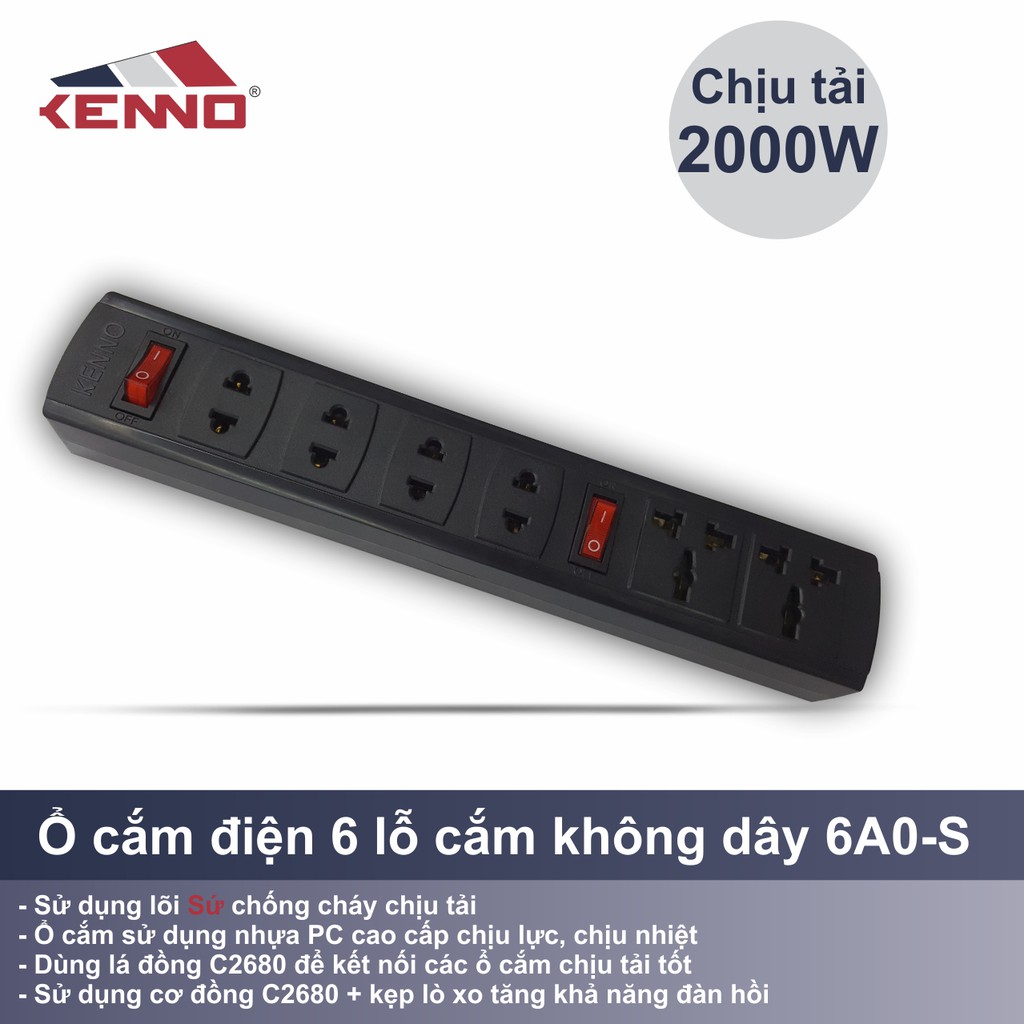 Ổ cắm điện rời 6 lỗ lõi sứ chịu tải 2000W ( tự đấu dây) 6A0-S