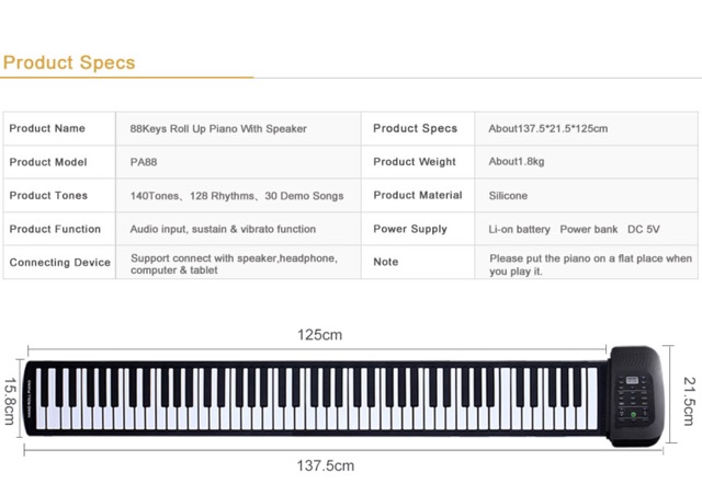 Đàn Piano cuộn 88 phím PA88
