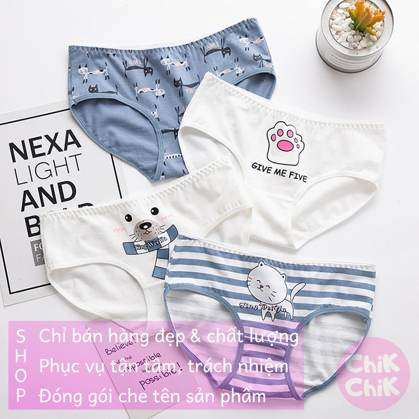 [Mã WARN10 giảm 10k đơn 99k] Quần lót nữ COMBO 5 (có BIG size) Cotton họa tiết mèo - ChikChik QLS033 | BigBuy360 - bigbuy360.vn